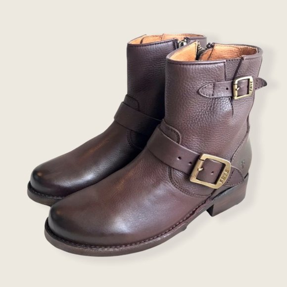 Frye Vicky Belt Buckle Leather Combat Ankle Boot - Picture 8 of 13